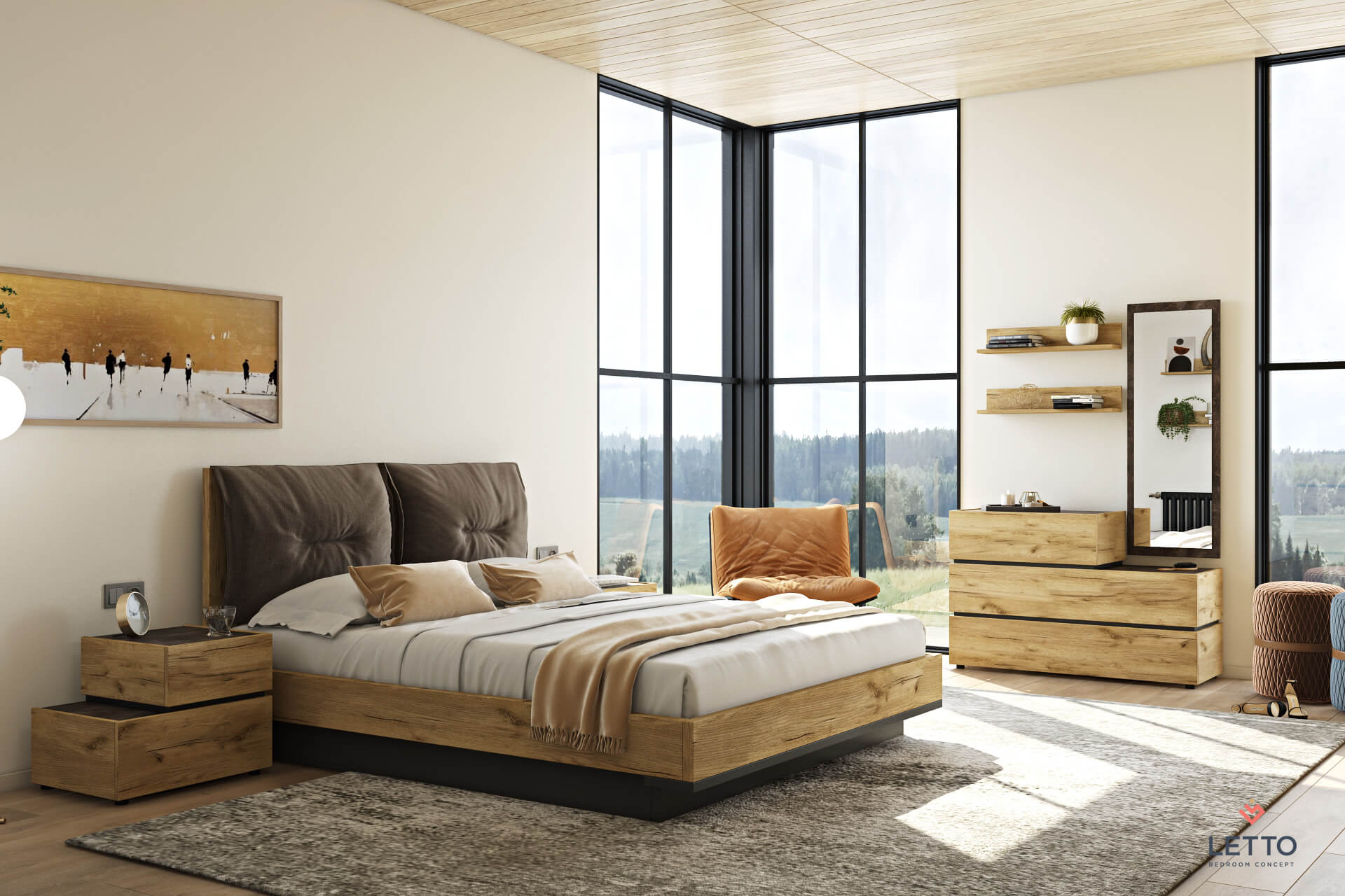 krevati komodina loft collection storage naturalrusticoak letto 01