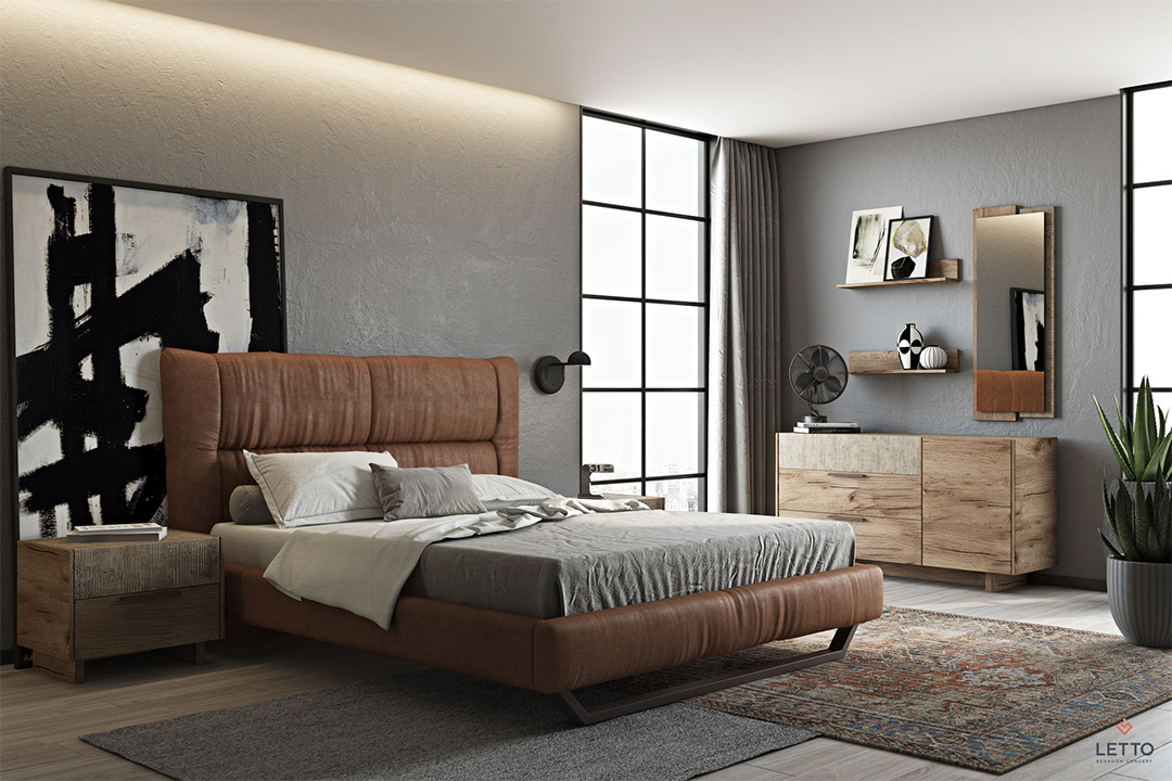 Διπλό ντυμένο κρεβάτι ξύλινο μοντέρνο με κεφαλάρι από την εταιρεία επίπλων χονδρικής Letto